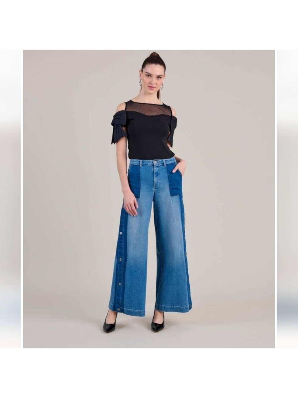 Anne Fontaine Vesly Wide Leg Flare Jean Two Tone